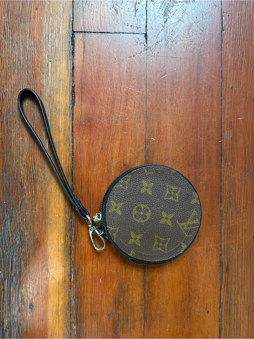 Upcycled Round Wristlet Coin Pouch with  Louis Vuitton Monogram Canvas - Picture 2 of 6